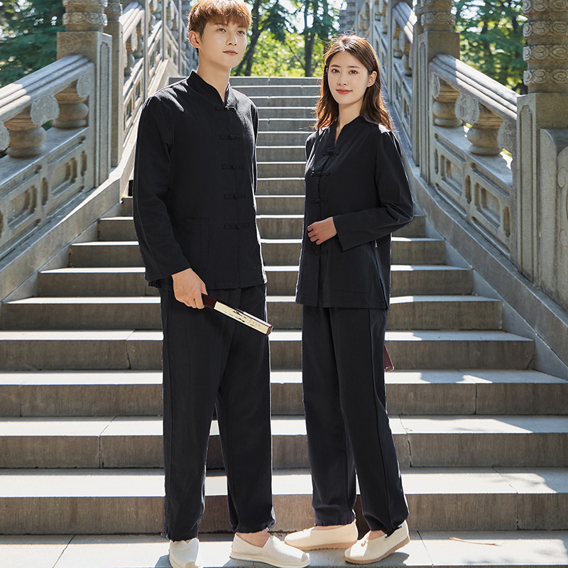 Add velvet padded Zen tea clothing cotton and linen health technician clothing Han clothing moxibustion overalls tea ceremony clothing a generation of hair