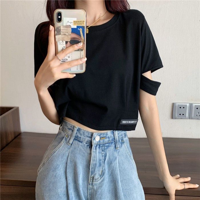 New Super Hot Design Sense Short-sleeved T-shirt Women's Summer Korean-style Trendy Niche Short High Waist Navel Loose Half-sleeved Top
