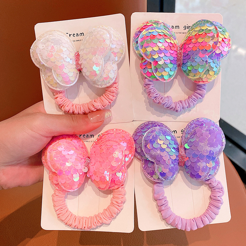 Spring and Summer Children's sequined bow does not hurt hair Small intestine hair band Korean cute high ponytail girl hair tie hair rope