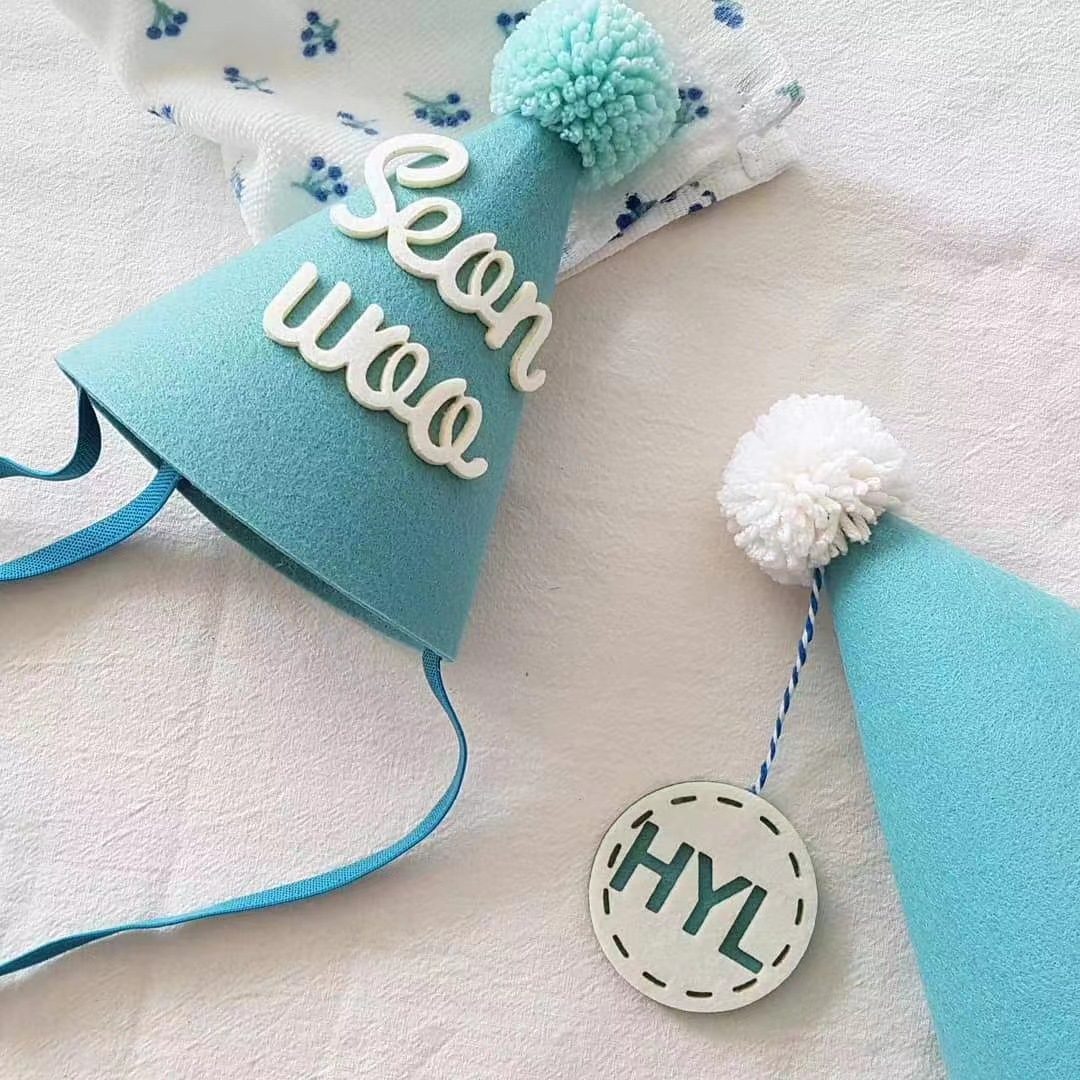 Copyright ins Han Feng Children's Birthday Full Moon One Year Old Digital Alphabet Felt Small Tip Party Hat Baby Crown