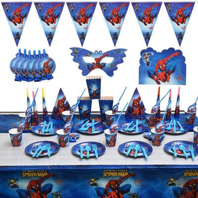 Spider theme foreign trade Spider Man birthday party decoration set paper cup tablecloth banner plate