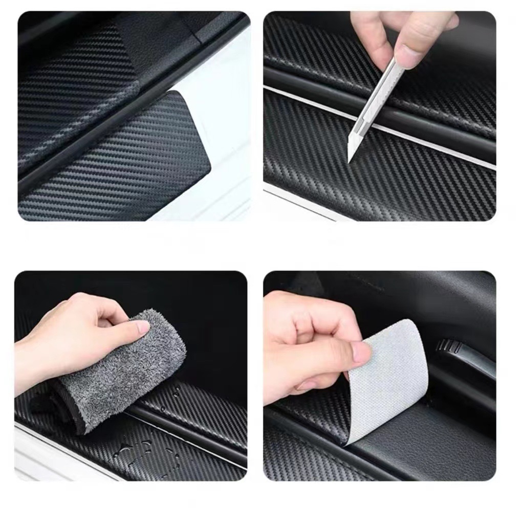 Car Threshold Bar Carbon Fiber Pattern Door Protection Sticker Pedal Supplies Anti-collision Protection Decorative Threshold Bar Sticker