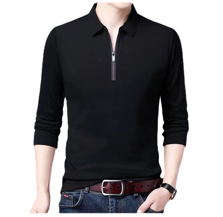 Amazon Explosions Long-sleeved T-shirt Men's Lel Solid Color Men's Polo Shirt Spring and Autumn Men's Large Size Base Shirt T-shirt