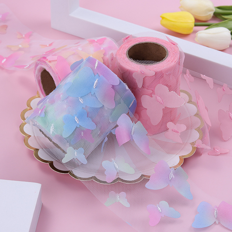 6cm/8cm/10cm/12cm * 10 code color three-dimensional embroidery butterfly doll yarn diy hair accessories material ribbon