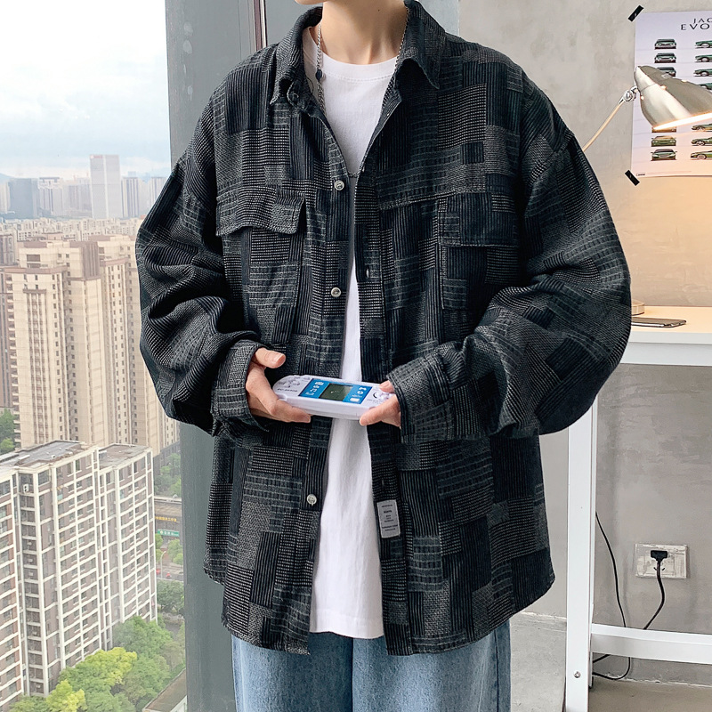 Hong Kong Style Autumn Denim Workwear Jacket Harajuku Style Shirt Men's Thin Japanese Style Fashional Brand Loose Long-sleeved Casual Shirt