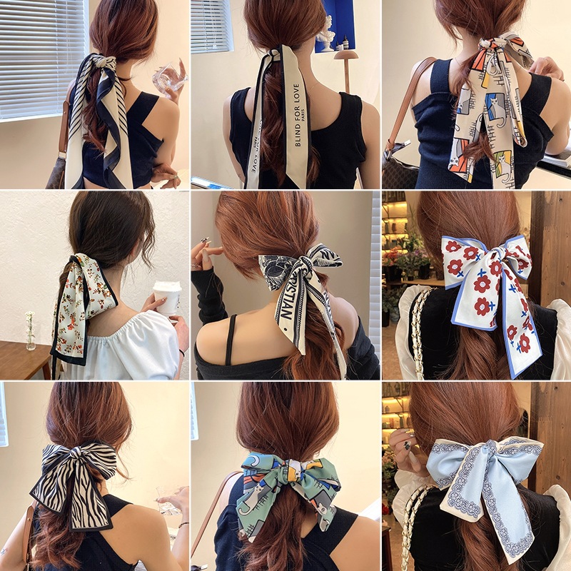 Shiqing New Letter Silk Scarf Hair Band Women's Hair Tie French Retro Long Ribbon Hair Tie Long Ribbon Multi-use