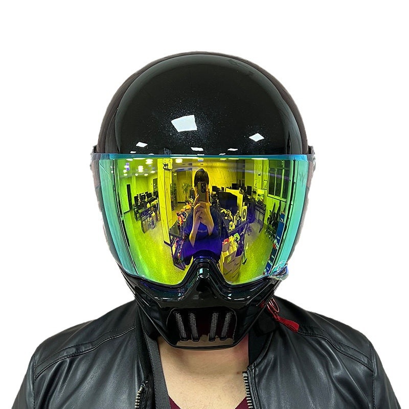 Cruise Harley retro helmet men's and women's full helmet personality skull Four Seasons electric car can be installed Bluetooth Ghost Knight