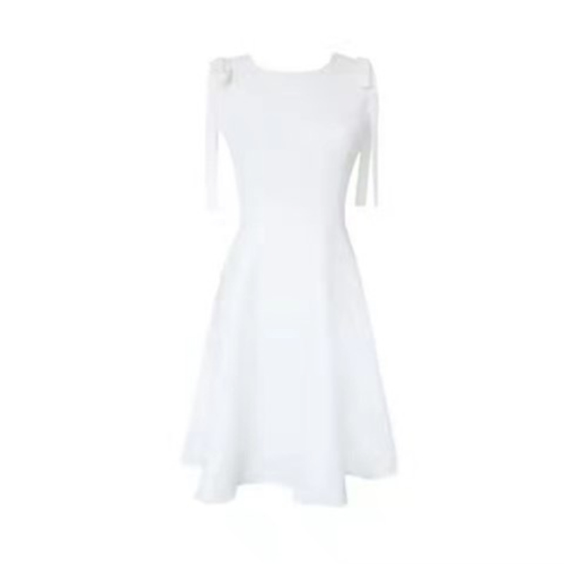 2023 new summer white small fairy dress Super fairy off-shoulder waist dress mid-length women's dress