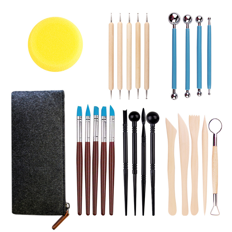 Cross-border clay tools 25 pieces suit clay shaping hand-made auxiliary carving knife pill stick point drill pen pottery tools