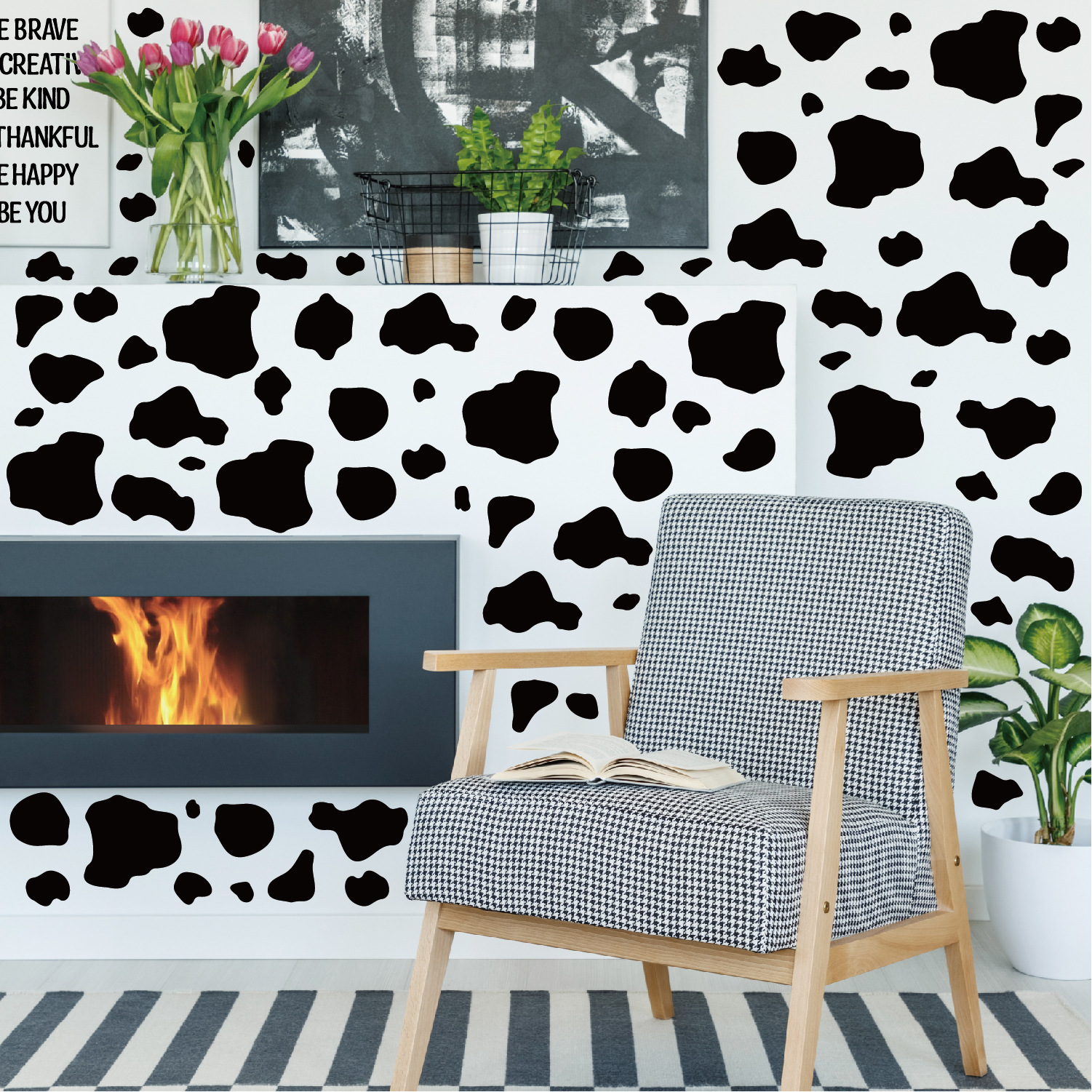 Cross-border wholesale ins style black and white cow stripe PVC waterproof stickers Journal computer decorative stickers