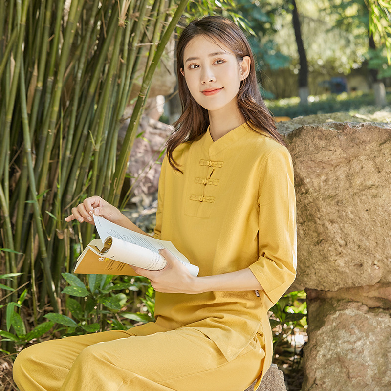 Cotton and Linen Yoga Suit Zen Suit Traditional Chinese Medicine Women's Jisters Suit Tai Chi Suit Tea Suit Practice Meditation