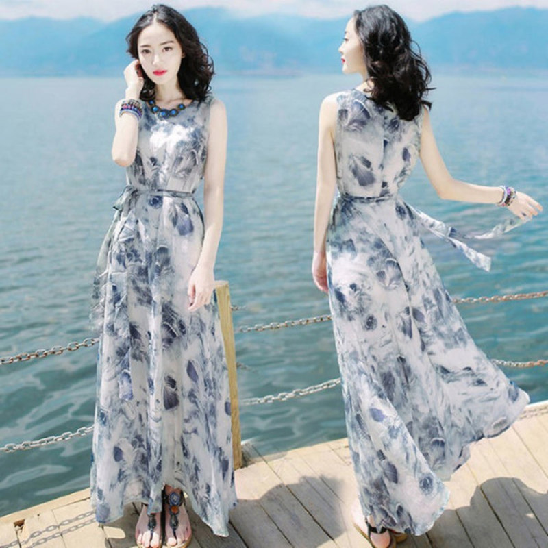 2023 Summer New Dress Slim Sleeveless Dress Long Dress Seaside Holiday Beach Dress