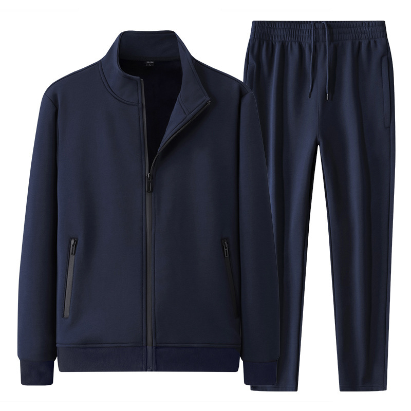Autumn and winter new 95 cotton men's casual suit fleece-lined thickened thin sports jacket trousers two-piece wholesale