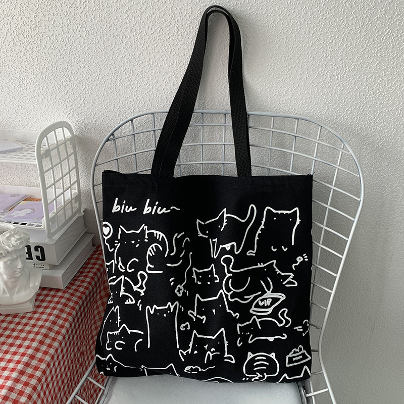 2024 Art Design Carino Animale Dipinto a Mano Illustrazione Borsa a Tracolla Borsa da Scuola Borsa Artistica Retro Grande Capacità Borsa in Tela Donna_voghion.com