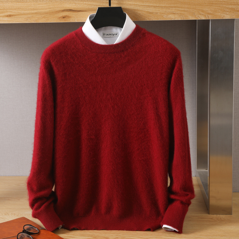 Cashmere sweater men's round neck pullover mink sweater autumn and winter loose wool plus size bottoming mink knitted sweater woolen sweater