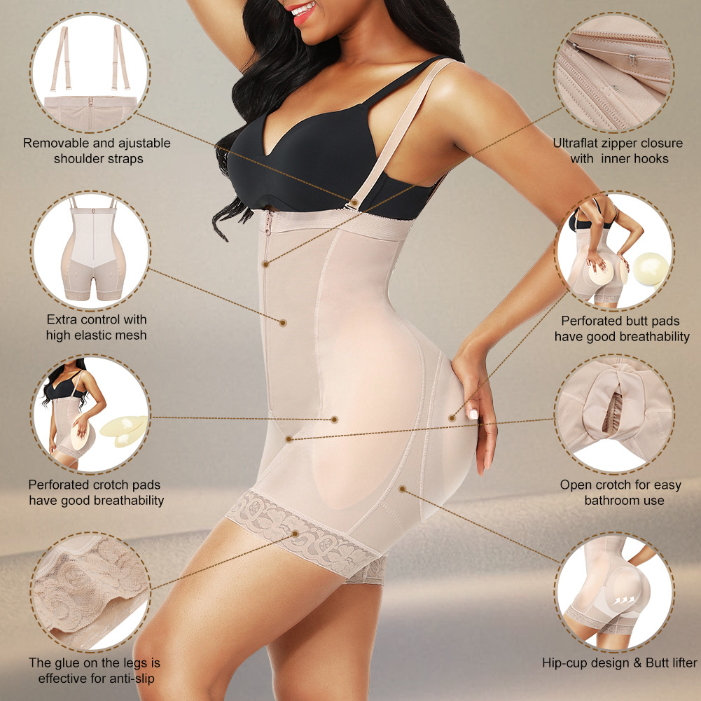 One-piece shapewear zipper-breasted corset bodysuit waist-enhancing butt pads cross-sexy body-shaping tummy-tightening pants butt-lifting pants