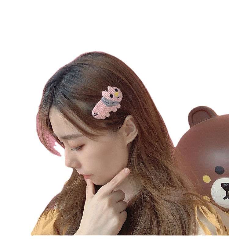 Cartoon students Korean version of cute hairpin girls online red animal BB clip sweet knitted side clip hair accessories headdress wholesale
