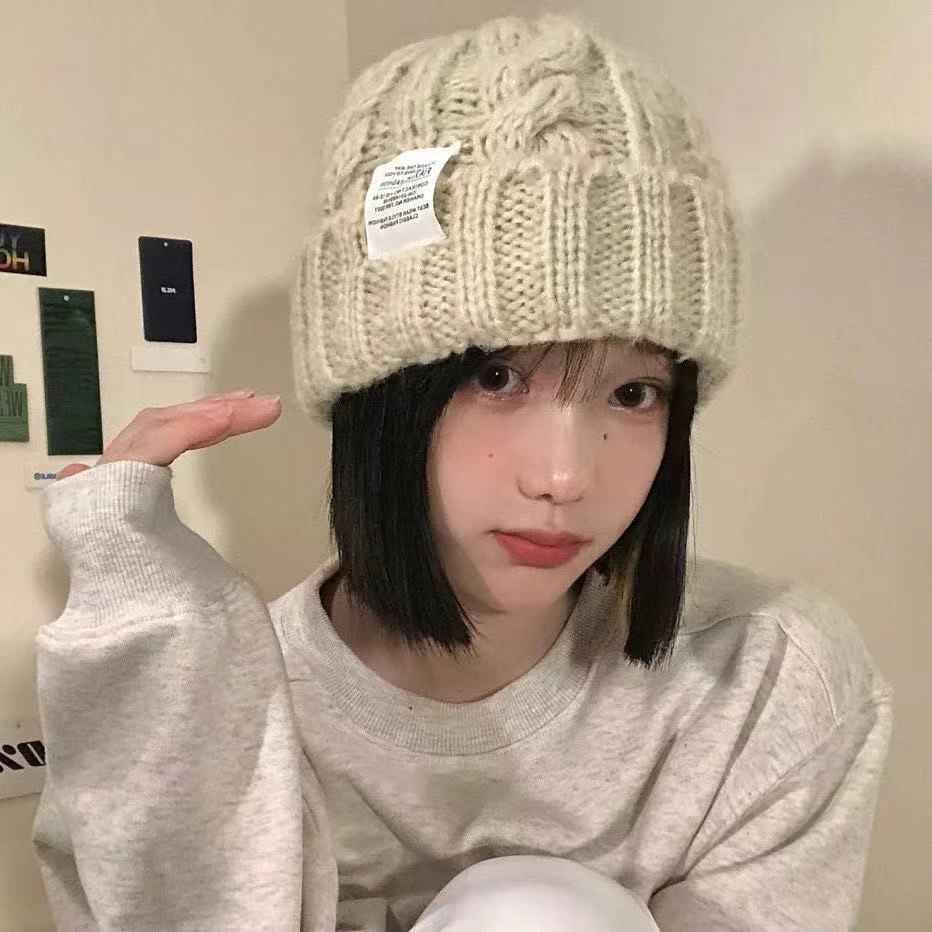 Hat Women's Korean-style solid color twist wool autumn and winter versatile student warm ear protection knitted hat flanging ear protection cold hat