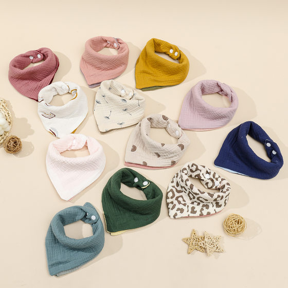 European and American Amazon Hot Selling Four-Layer Cotton Gauze Slippery Towel Baby Triangle Towel Color-Spliced Baby Bib Bib