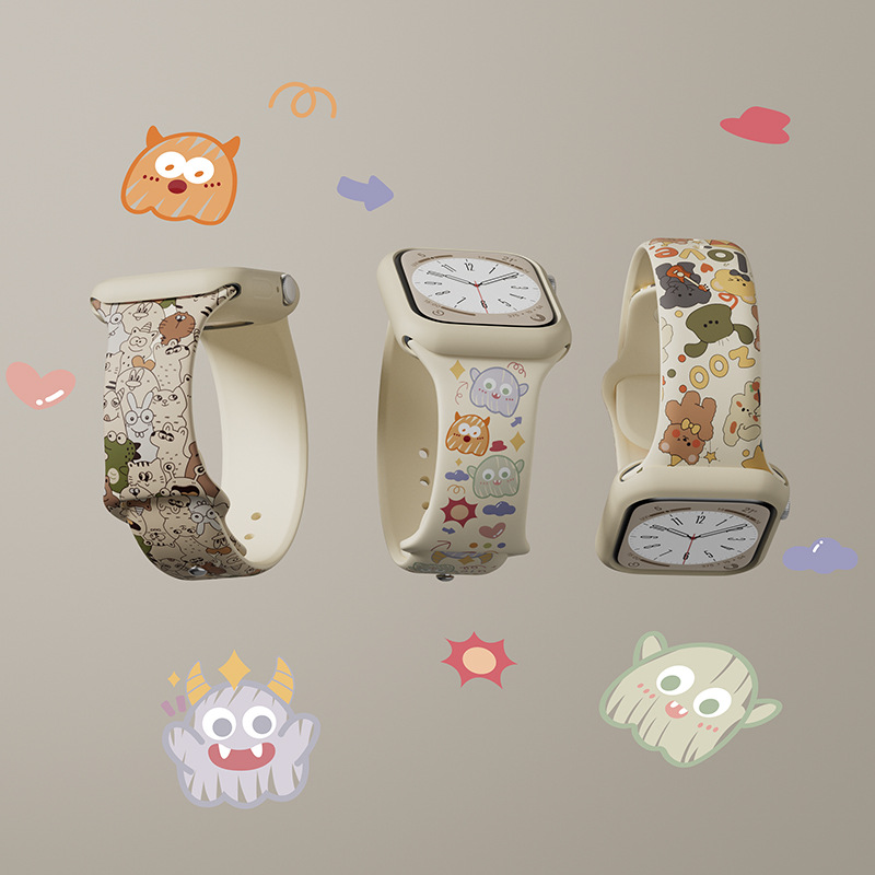 For Apple S10 Watch iwatch9 Strap Color Printing Silicone applewatch8 Cartoon S9 Niche S8/S7