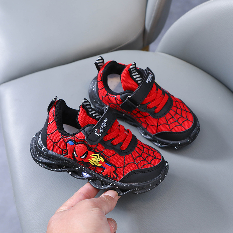 2022 New Arrival Illuminated Spider-Man Children's Shoes New Arrival Boys Sports Shoes Illuminated with Light Spring New Arrival Children's Shoes