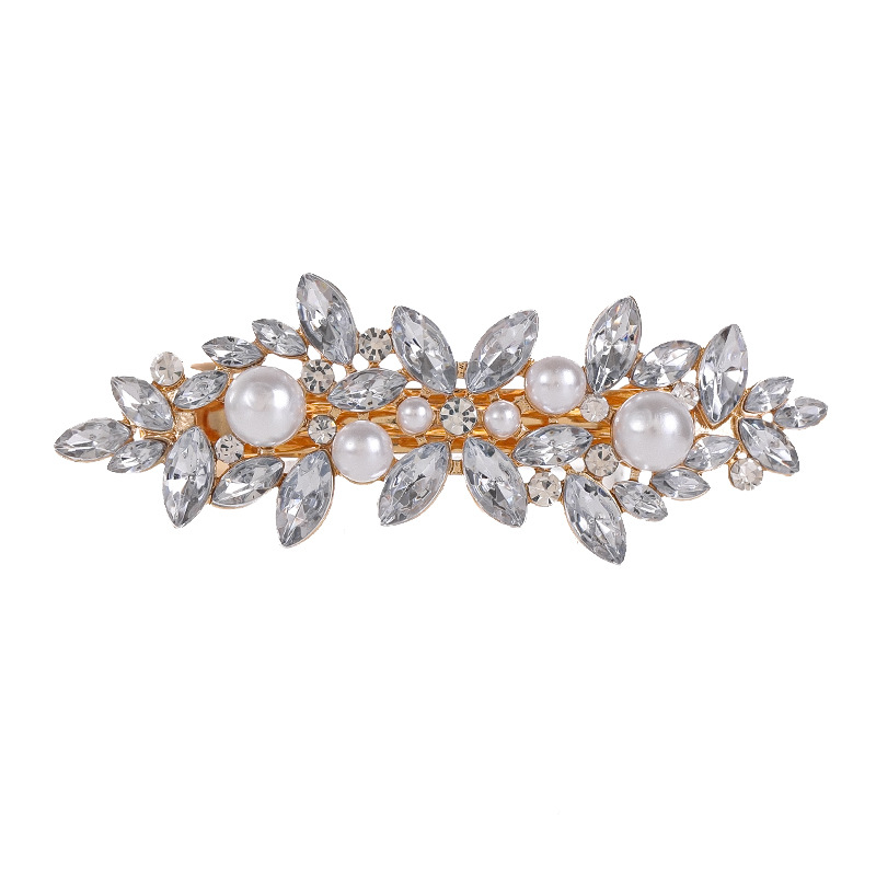 Cross-border new elegant temperament spring clip alloy hairpin rhinestone Korean version of the back of the head ponytail clip headdress wholesale_voghion.com