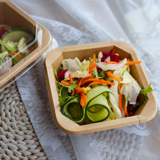 Disposable Kraft paper lunch box takeaway fruit cutting box fruit packing box dessert light food salad octagonal Bento paper bowl