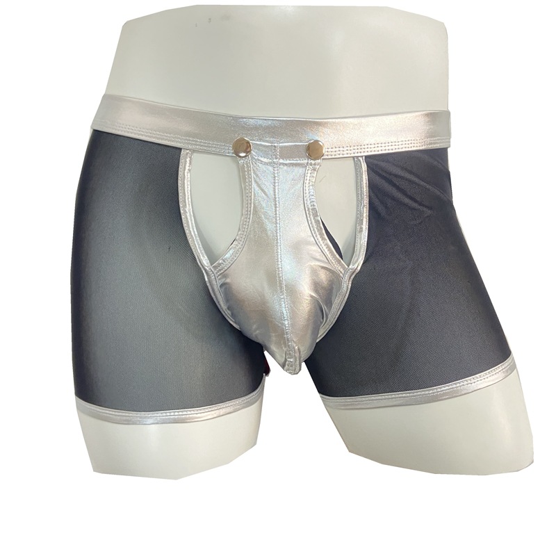 Button men's boxer underwear breathable low waist hollow patent leather mesh new European and American generation hair
