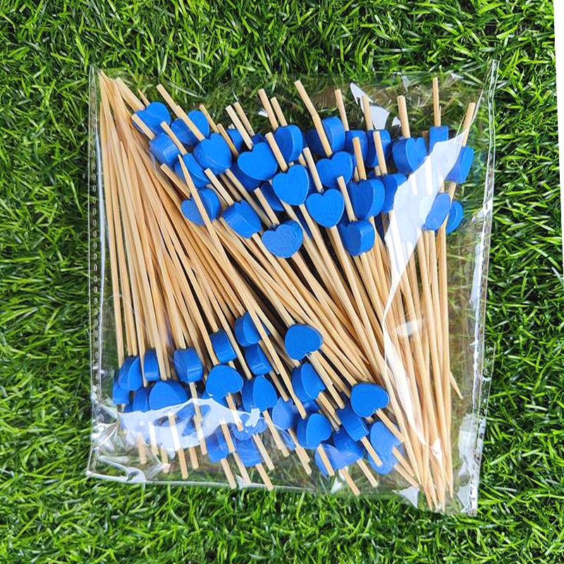Supply color heart love fruit stick disposable creative cocktail hamburger birthday cake bamboo stick 100
