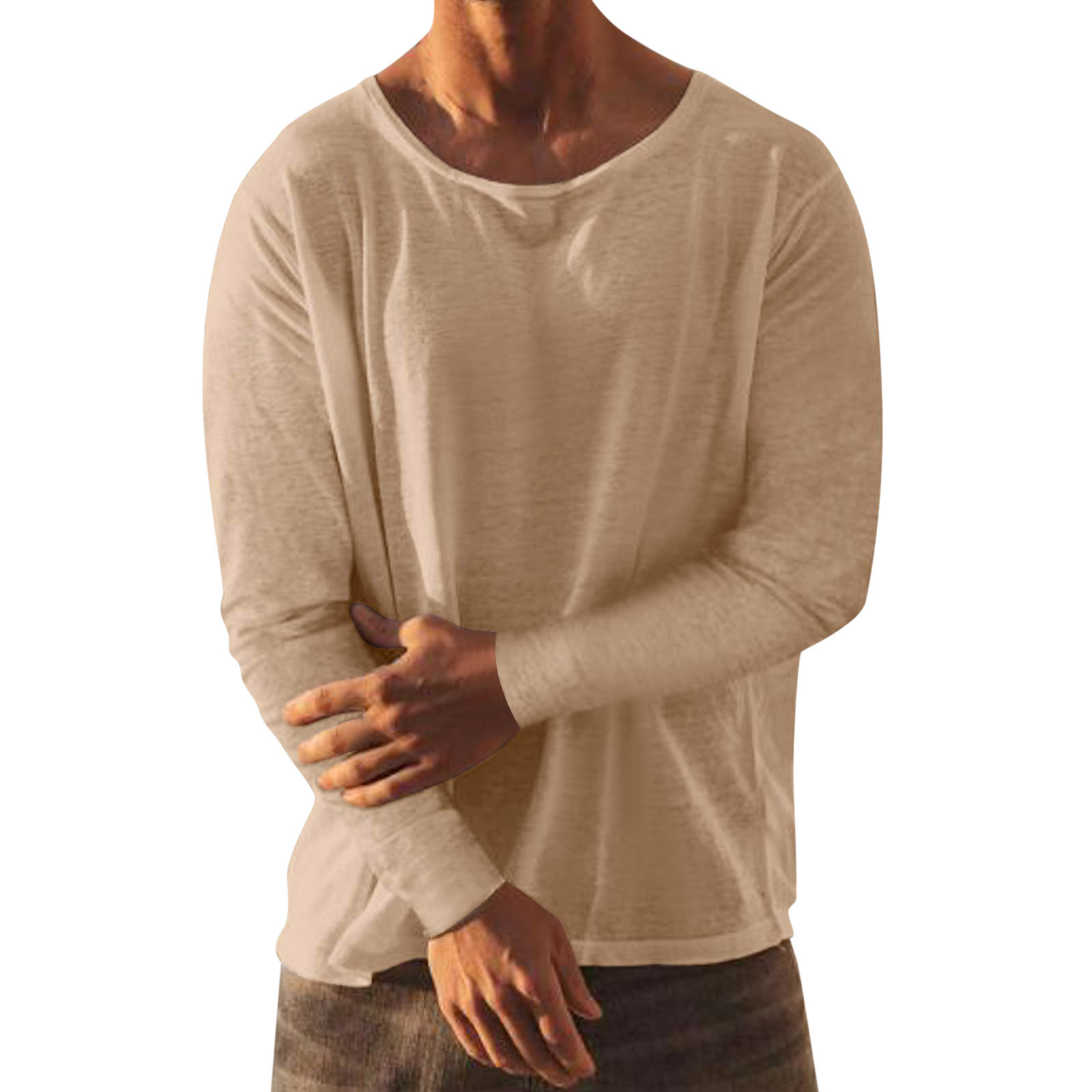 2023 Cross-border New Men's Casual Solid Color Round Neck Long Sleeve T-shirt
