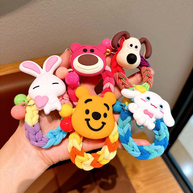 Cute children's diy handmade gift woven rubber band hair rope strawberry bear couple bracelet hair ring color leather cover female