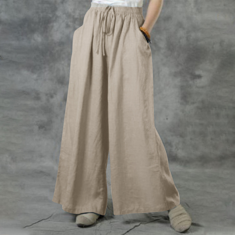 2023 European and American Amazon eBay women's clothing new European and American plus size loose cotton and linen casual trousers for women