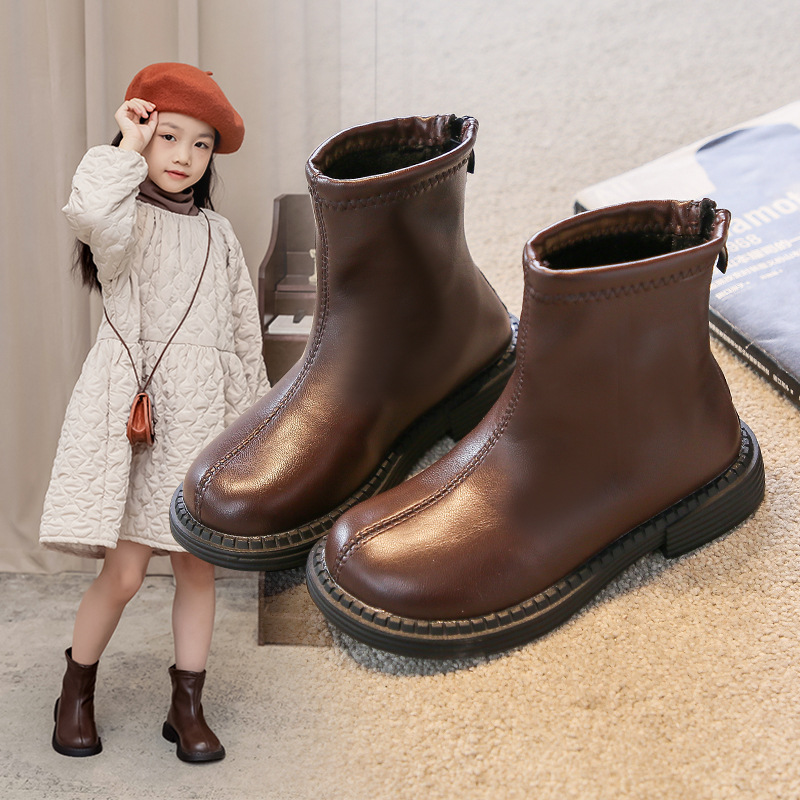 Girls' Single Boots 2023 Autumn and Winter New Korean Style Simple Large Children's Stylish Thin Boots Girls' British Style Martin Boots