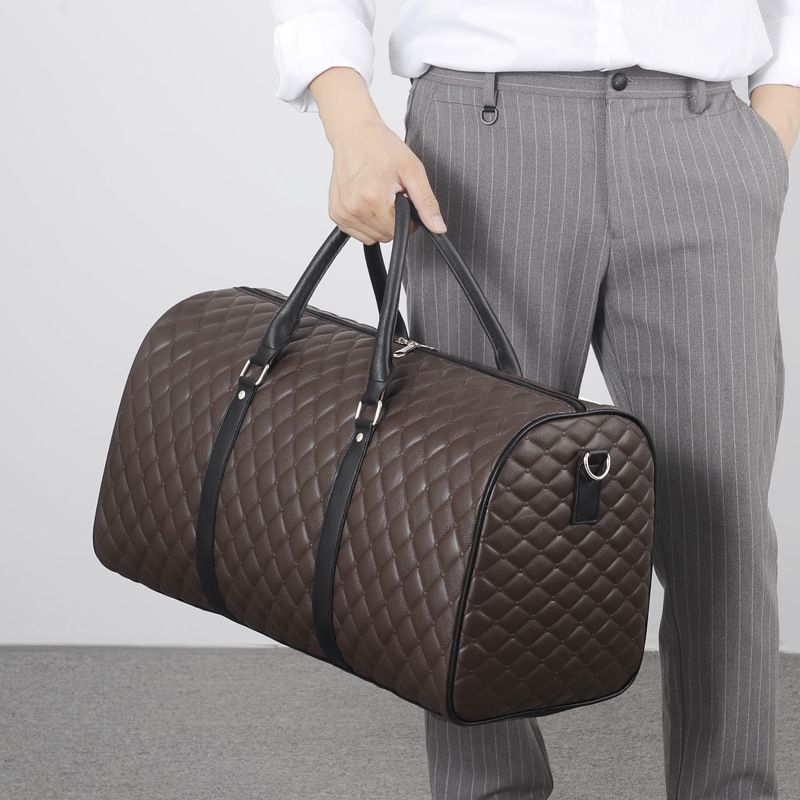 Portable large-capacity travel bag men's travel leisure short-distance luggage bag rhombus embroidery line boarding bag cross-border wholesale