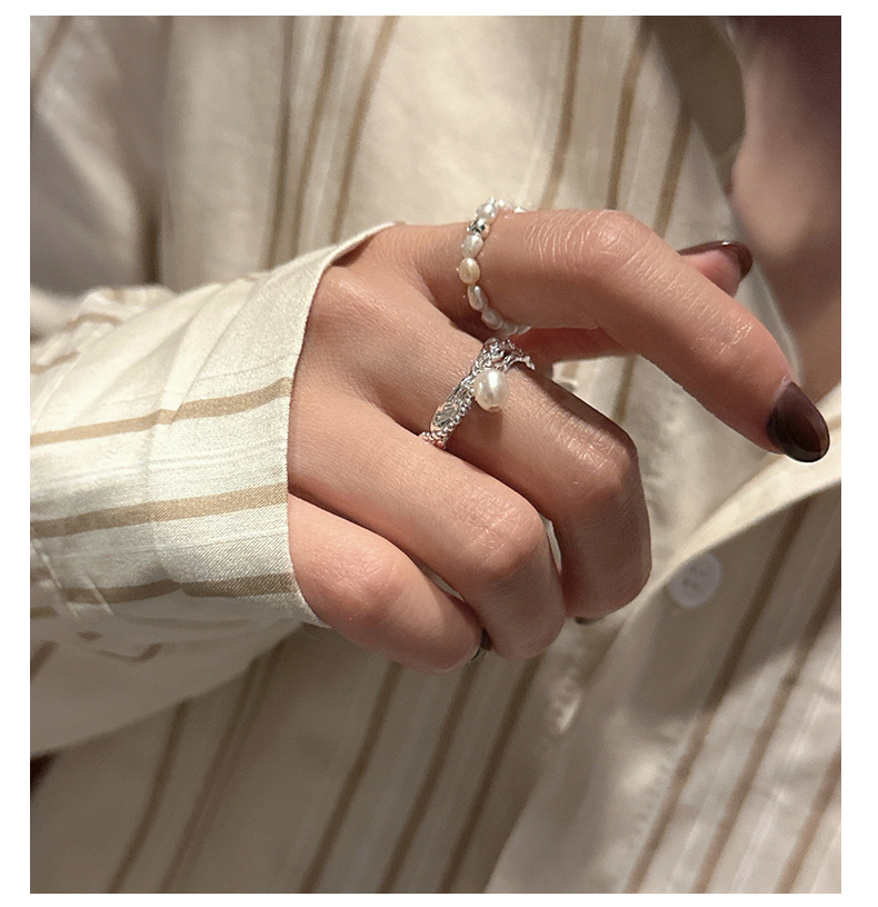 Anello in argento sterling S925 con perla alla moda, design di nicchia, anello retrò IN vento_voghion.com