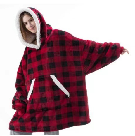 Lazy pullover pajamas warm clothes lambswool TV blanket hug hoodie cold-proof warm nightgown home wear