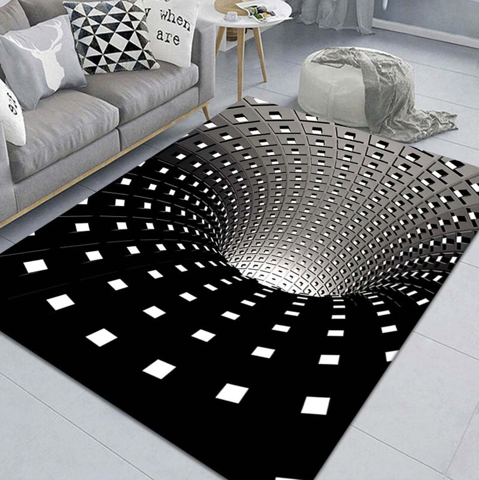 Factory direct cross-border trap visual carpet living room bedroom coffee table mat 3D geometric three-dimensional illusion
