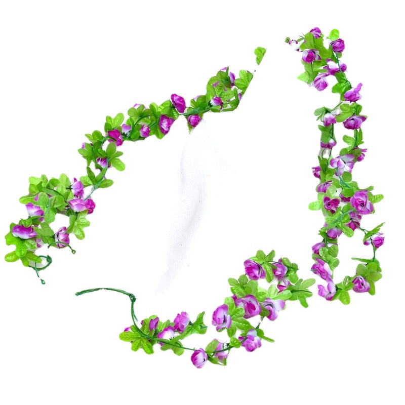 Foreign trade simulation two-color small rose rattan vine silk flower roof heating pipe decoration fake flower plant decoration