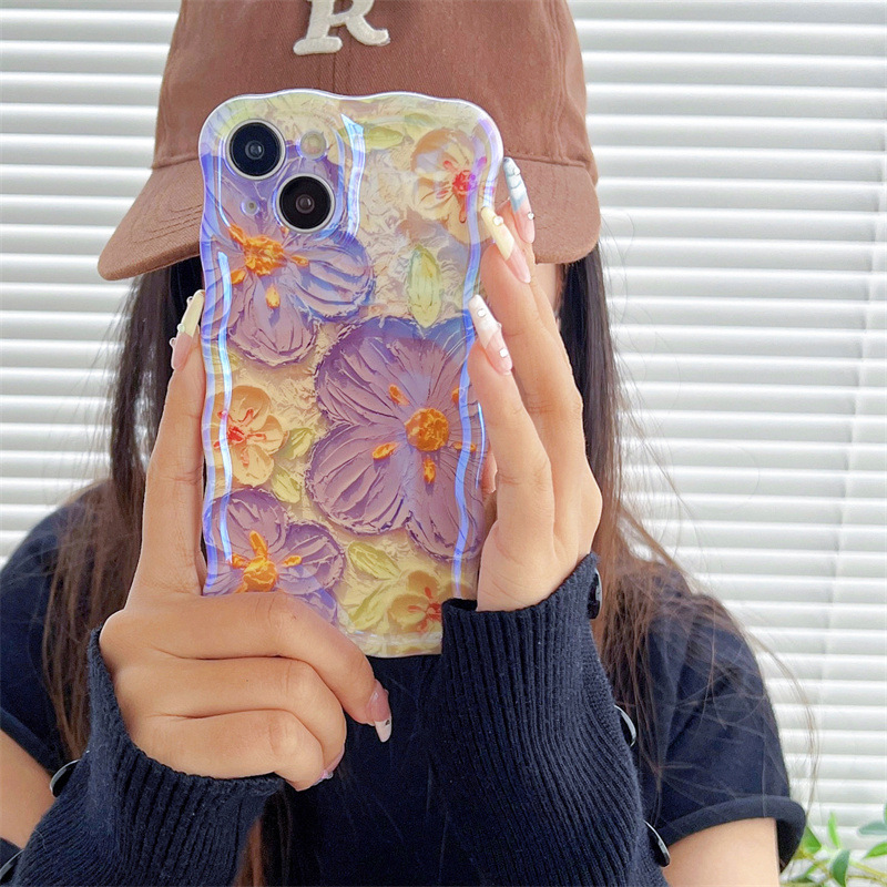 iPhone14promax three-dimensional oil painting flowers for Apple 13 phone case 12 blue light iphone11 silicone