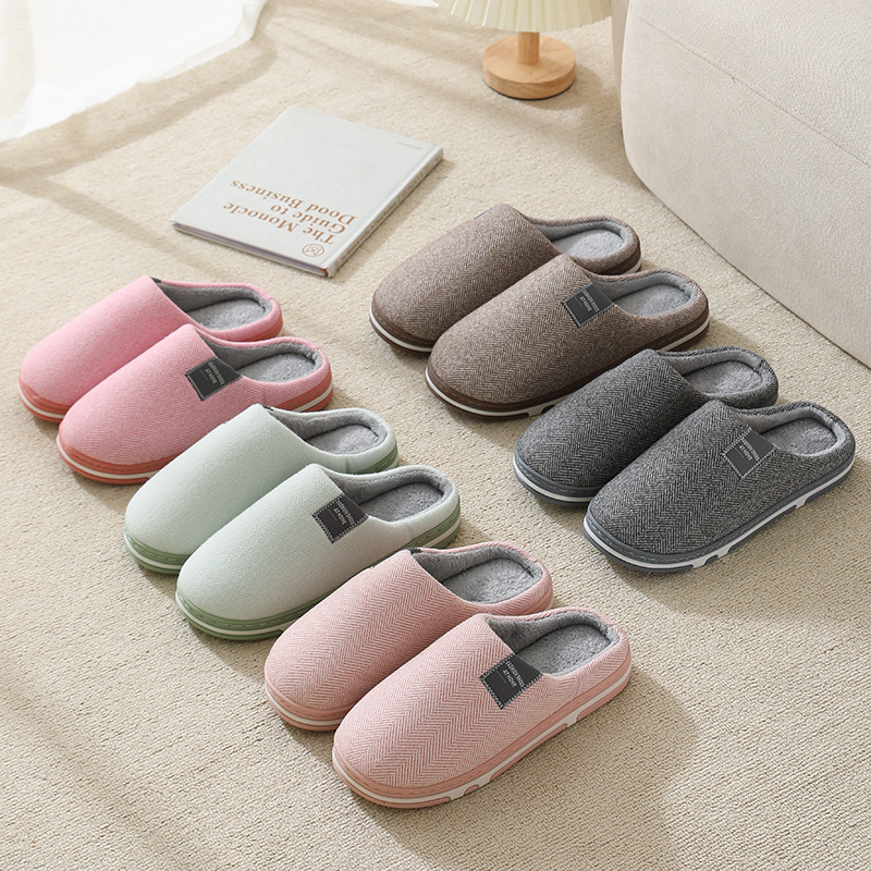 Extras Size Cotton Slippers Women's Home Autumn and Winter Home Indoor Warm Plush Slippers for Couple Thick-soled Moon Shoes