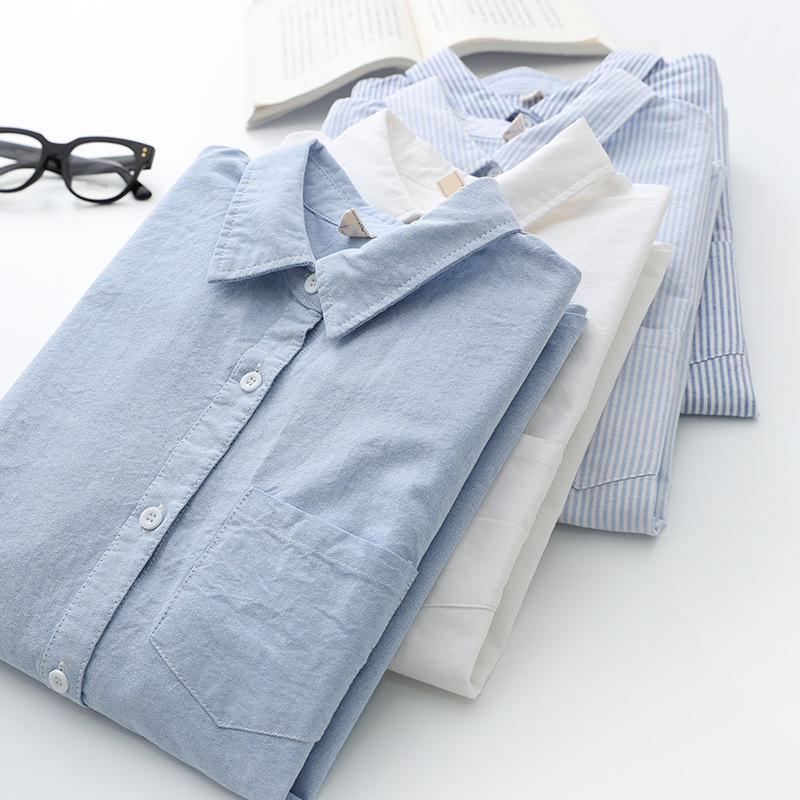 Casual Simple Oxford Spinning Shirt 2024 Spring and Autumn New Korean Style Loose Striped Base Shirt Women's Trendy Top