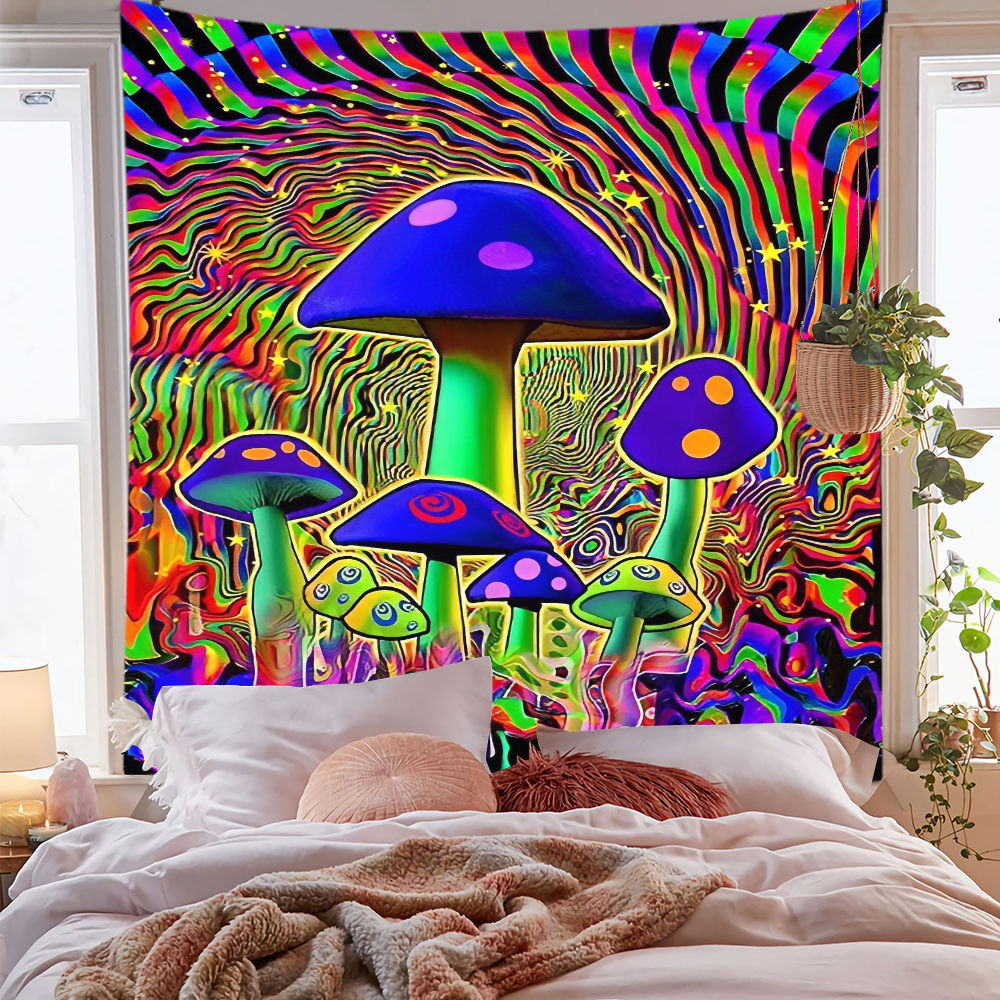 Cross-border Mushroom Tapestry Living Room Bedside Plant Flower Background Cloth Rectangular Color Mushroom Decorative Hanging Cloth