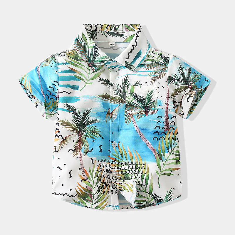 Cool Holiday Style Boy's Shirt Hawaii Beach Short-sleeved Children's Coconut Tree Casual Shirt Summer New Children's Clothing