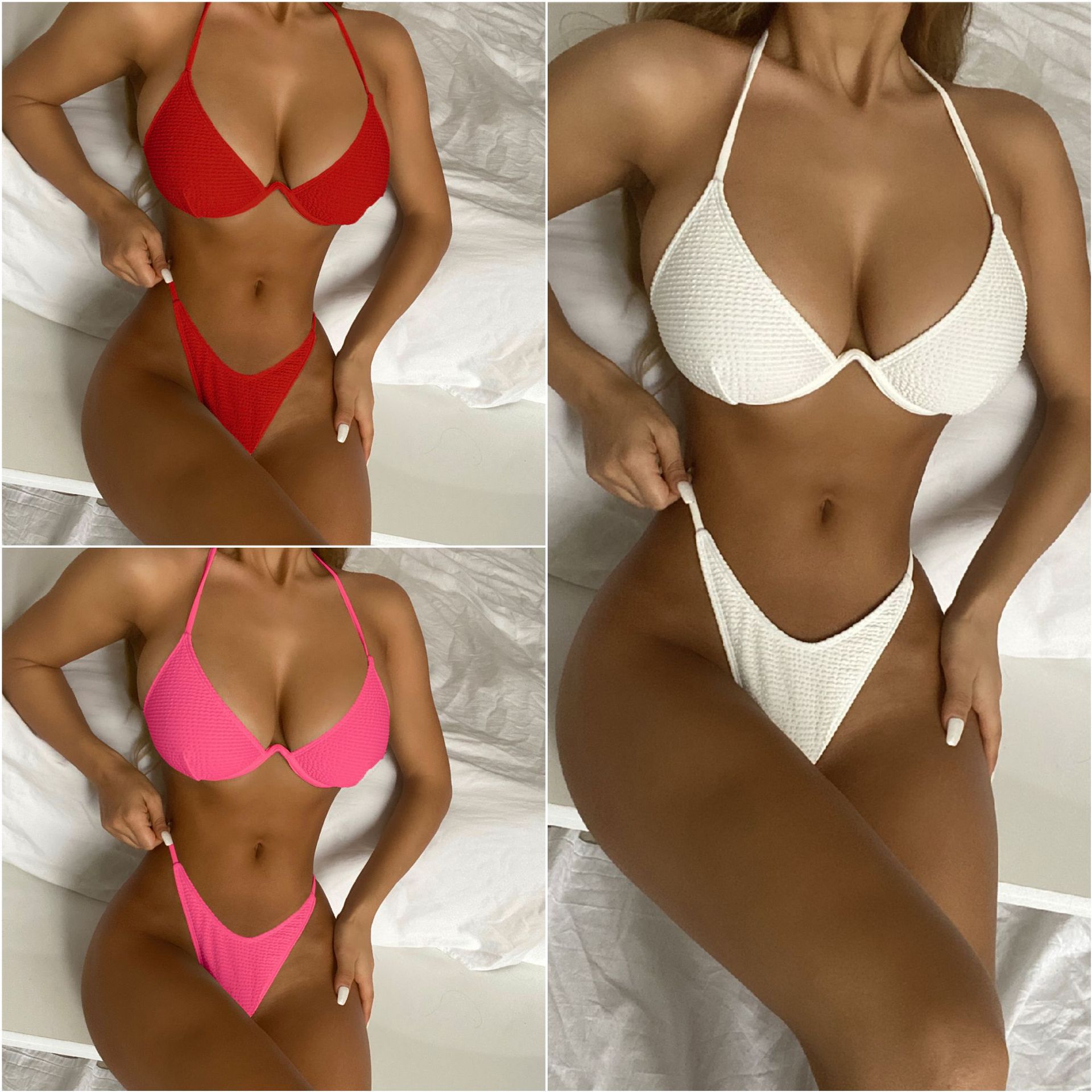 AliExpress European and American Foreign Trade Ladies Split Swimsuit Sexy Steel Bracket Gather Color Bikini Q0104