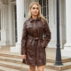 2023 New European and American Mid-length Leather Coat with Belt Spring and Autumn Long Sleeve Leather Coat Fashion British Coat Women