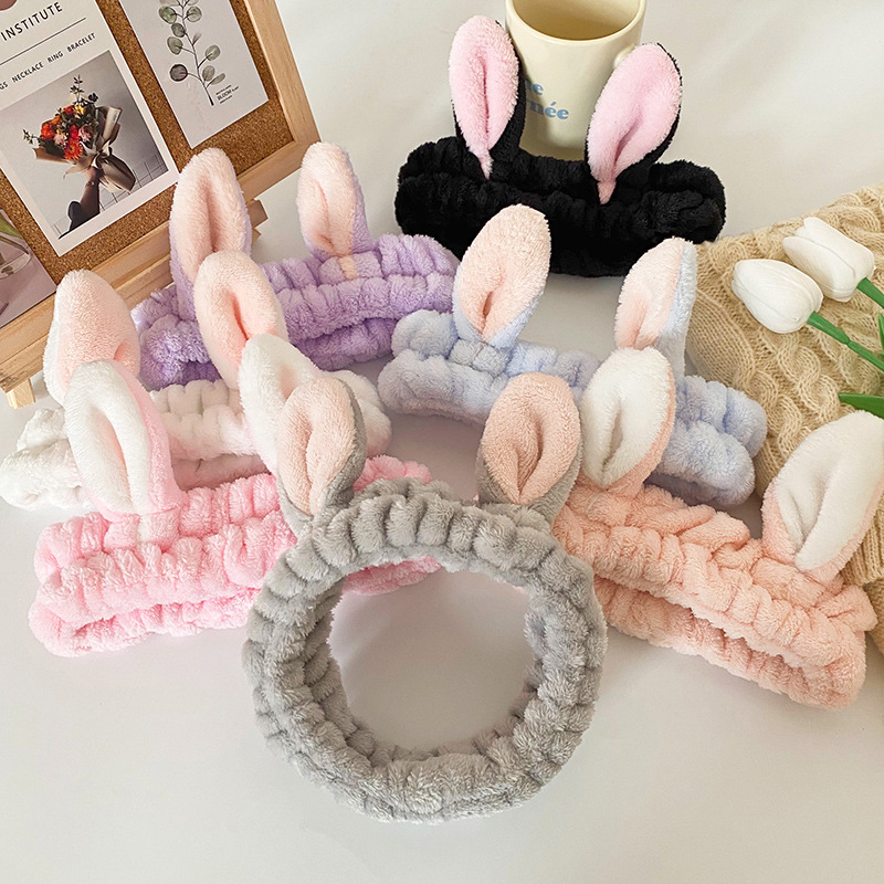 Super cute three-dimensional rabbit ears hair band women's face wash beauty headband hair accessories flannel headdress factory wholesale