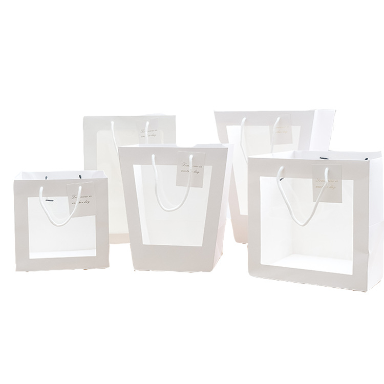 Internet Celebrity Window Handbag Birthday Gift Bag Flower Flower Flower Paper Bag Packaging Bag Goddess Festival Transparent Window Gift Bag