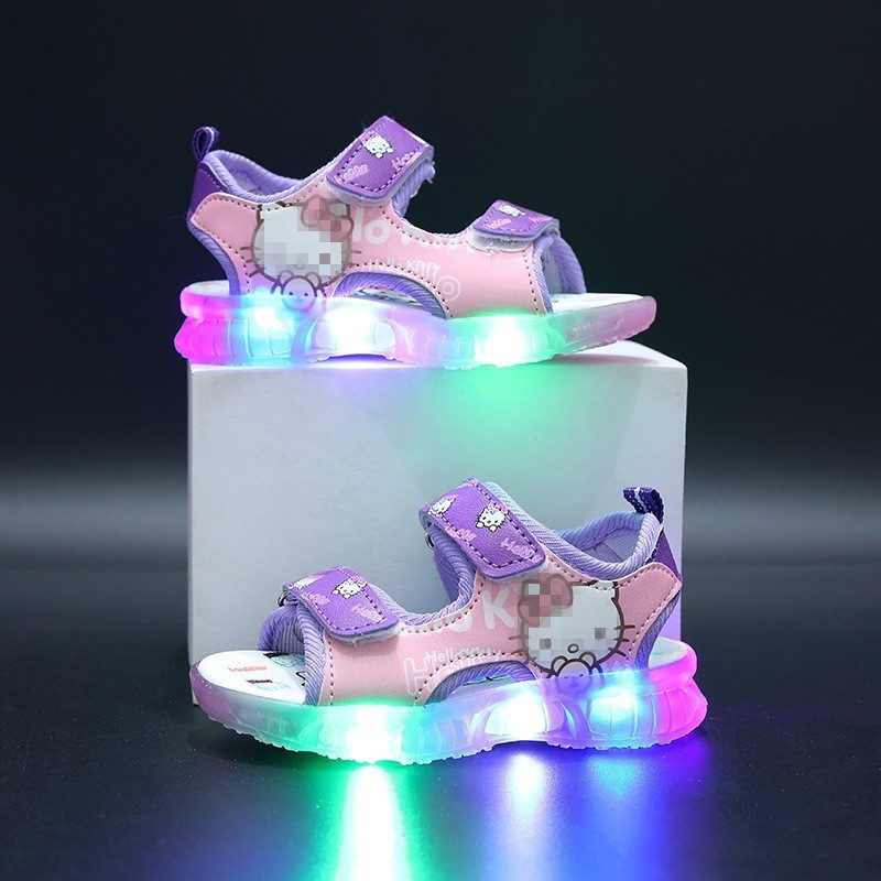 2023 Summer New Children's Sandals Korean Ktt Hello Kitty Cartoon Sandals led Glow Light Children's Beach