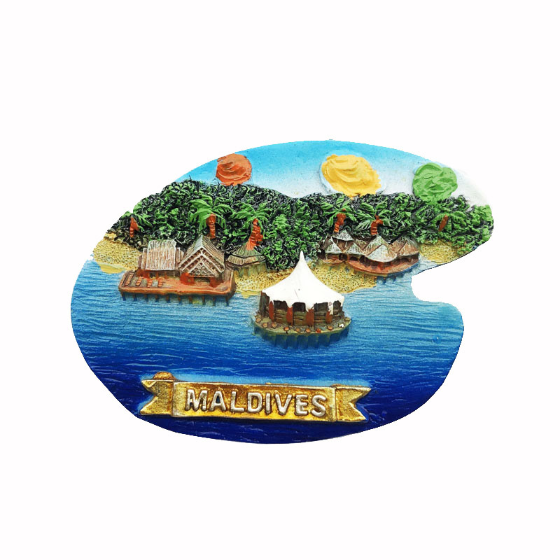 Cross-border e-commerce in stock wholesale Maldives tourism commemorative decorative crafts resin painted magnet refrigerator magnets