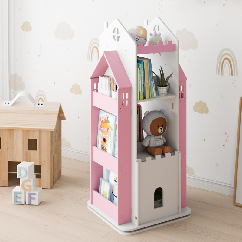 Creative Castle 360-degree Rotating Bookshelf Bookcase Children's Picture Book Rack Student Reading Rack Baby Storage Rack